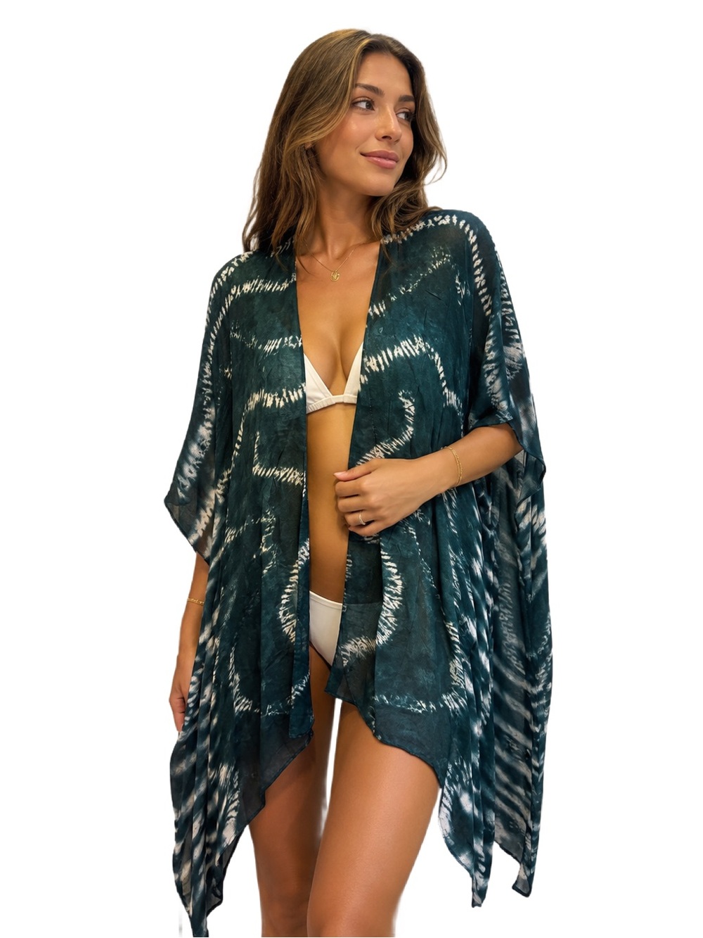 Steve Madden Tie-Dye Kimono Cover Up/ Shawl – NWT OSFM Teal Boho Beach Wrap 🌊